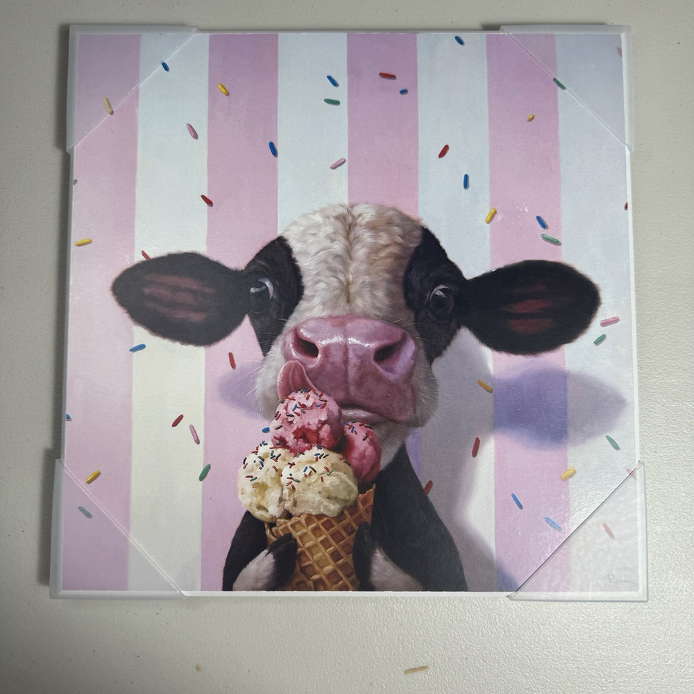 Whimsical Cow Ice Cream Print Wall Art Farmhouse Kitchen Decor 12x12